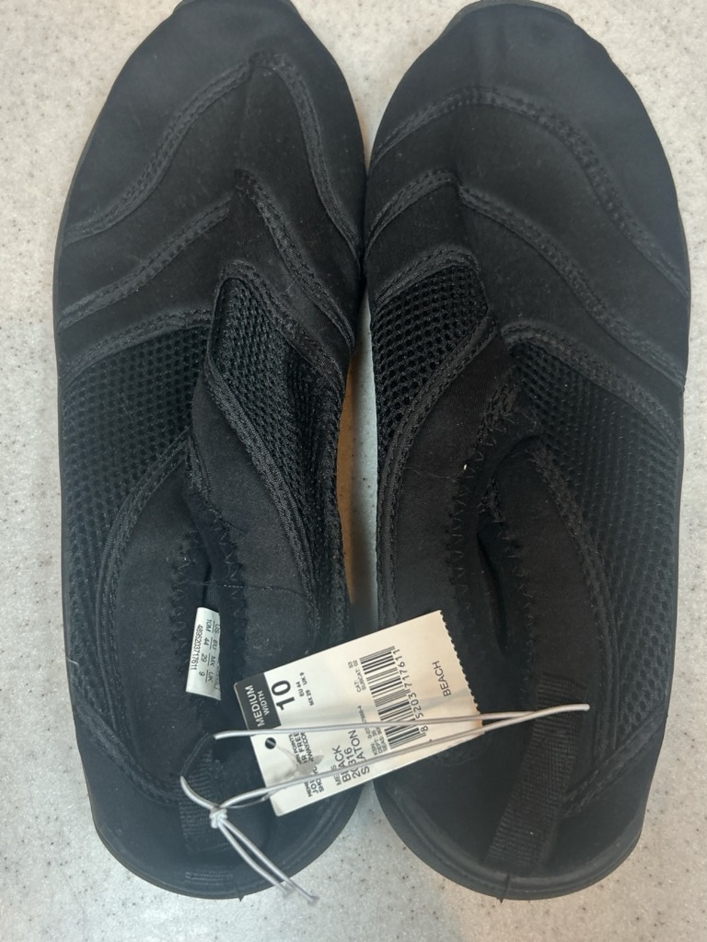 NWT Athletech Men’s Black Water Shoes - Slip-On-Size 10